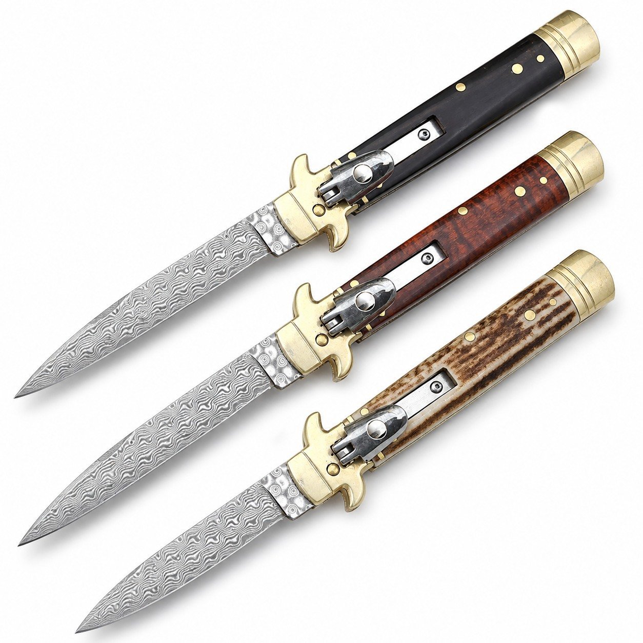 Brass Guard Damascus Side-Opening Knife